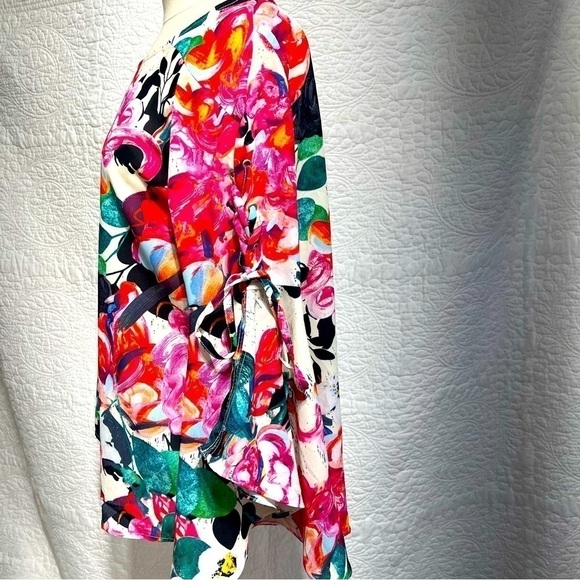 Orange Fashion Village Womens bright floral blouse, Size Large, #174 - Picture 10 of 12